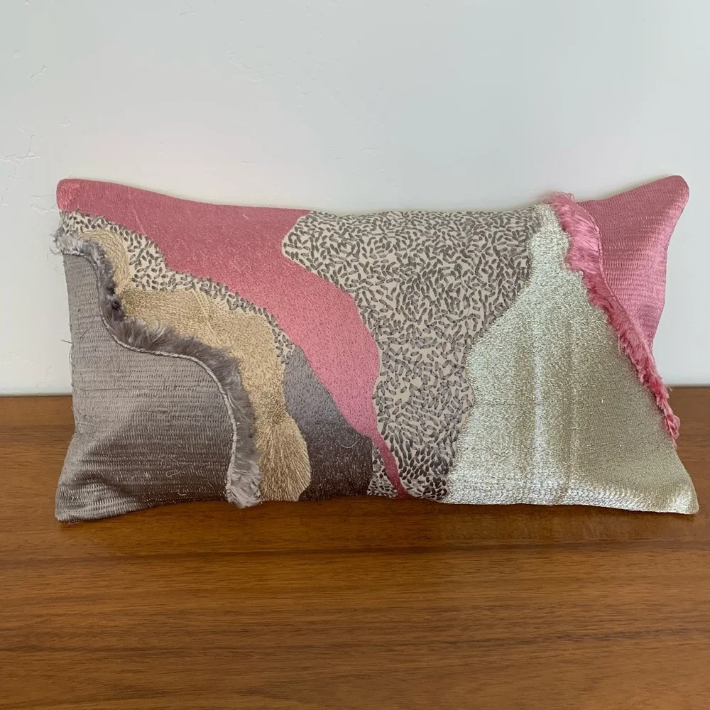 COPY - New West Elm Abstract Textured Accent Throw Pillow Cover 12x21 -Blush/Si…